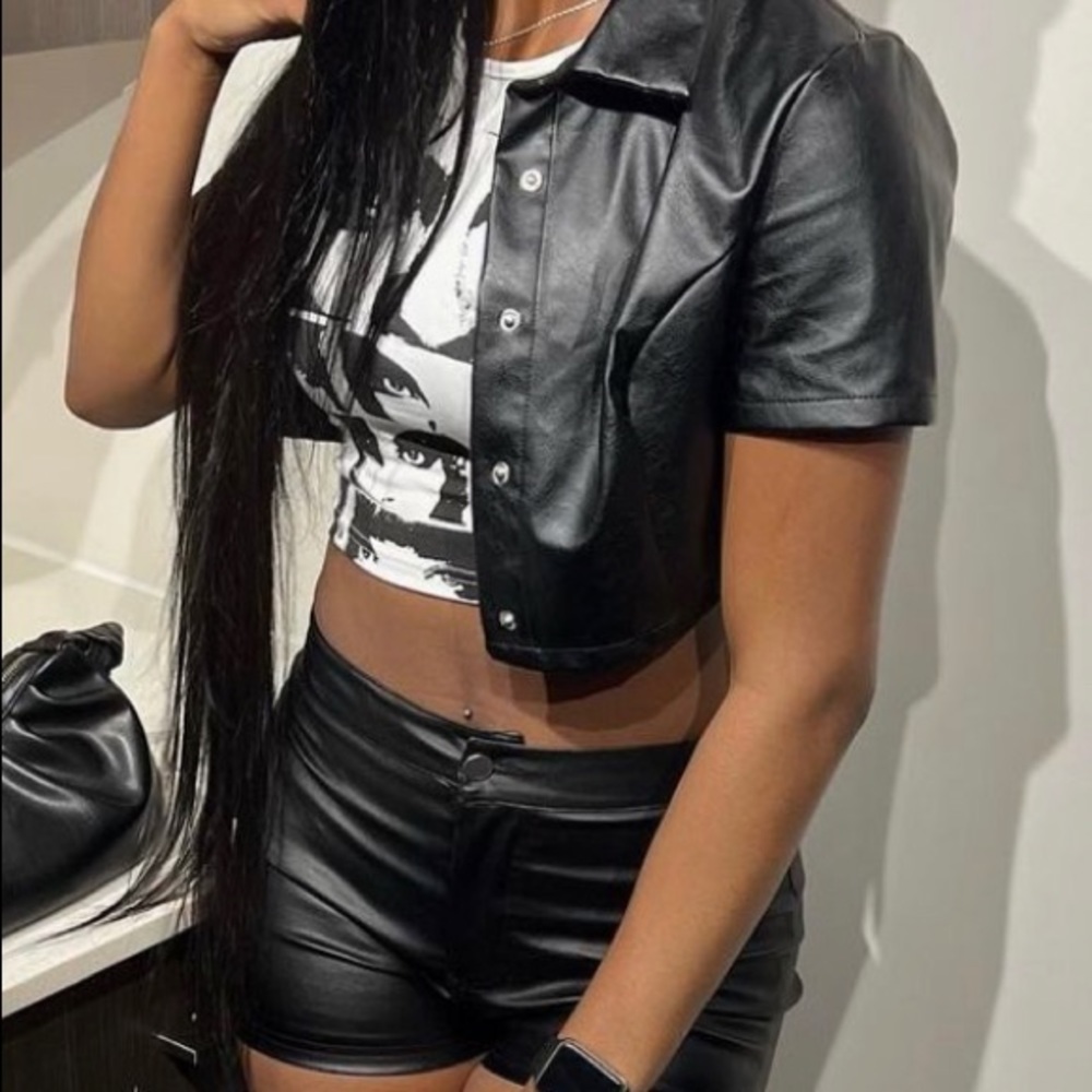 Faux Leather Shirt & Short Set
